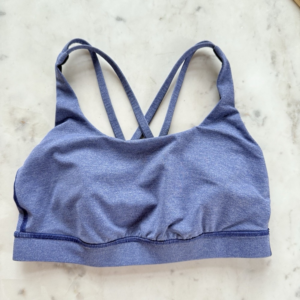 LULULEMON ENERGY BRA HEATHERED BLUE STRAPPY  EVERLUX SPORTS BRA 6